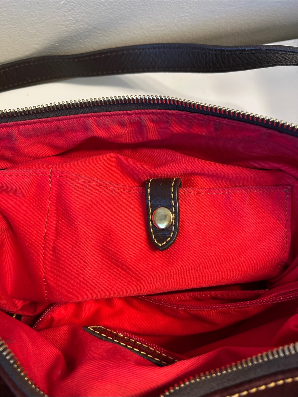 Dooney & Bourke Burgundy Suede Shoulder Bag with Dark Brown Trim - Picture 8 of 12